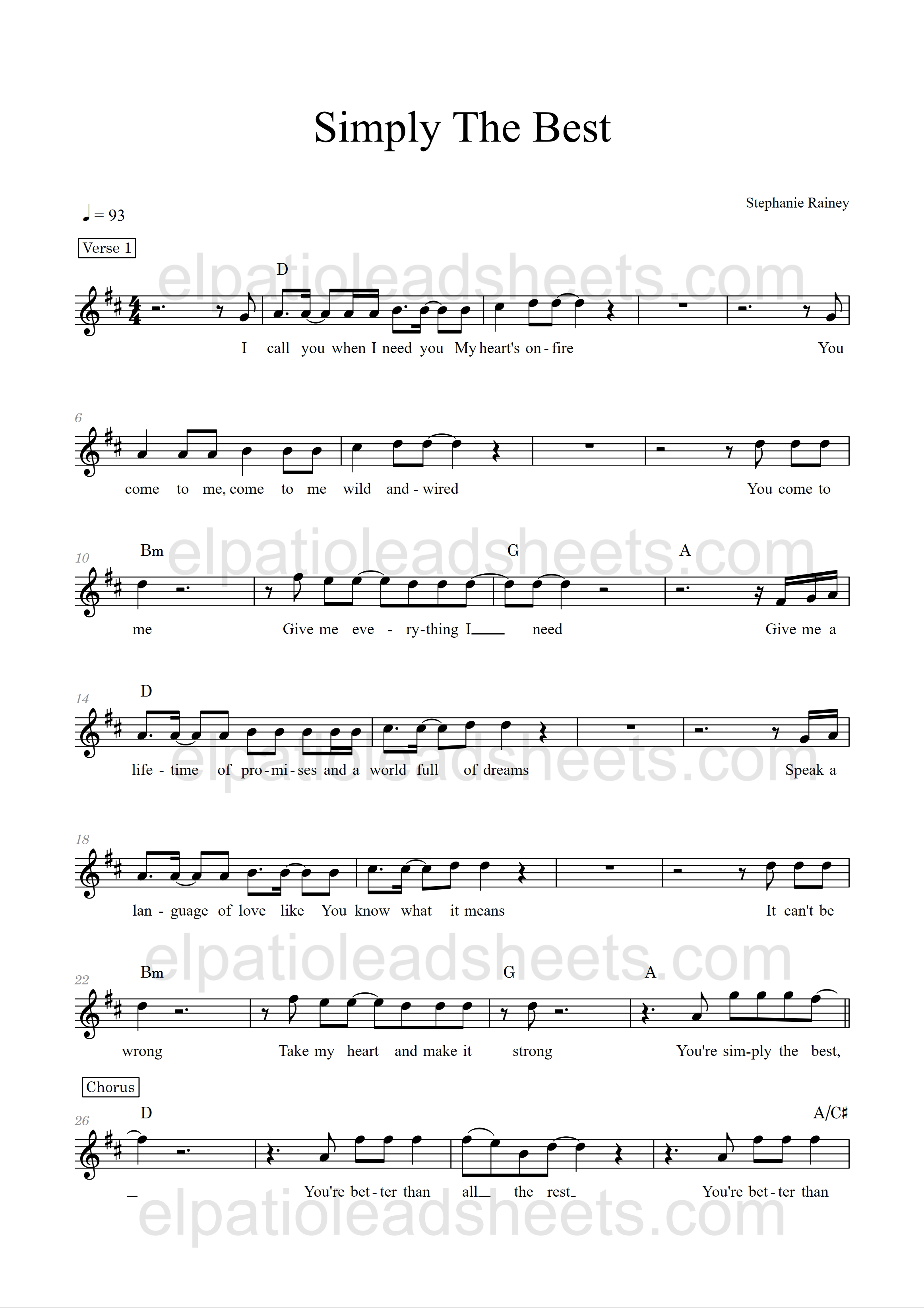 R&B lead sheet sample